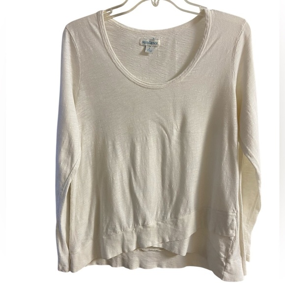 Sundance white‎ crewneck top long sleeve casual tiered Large - Picture 1 of 8